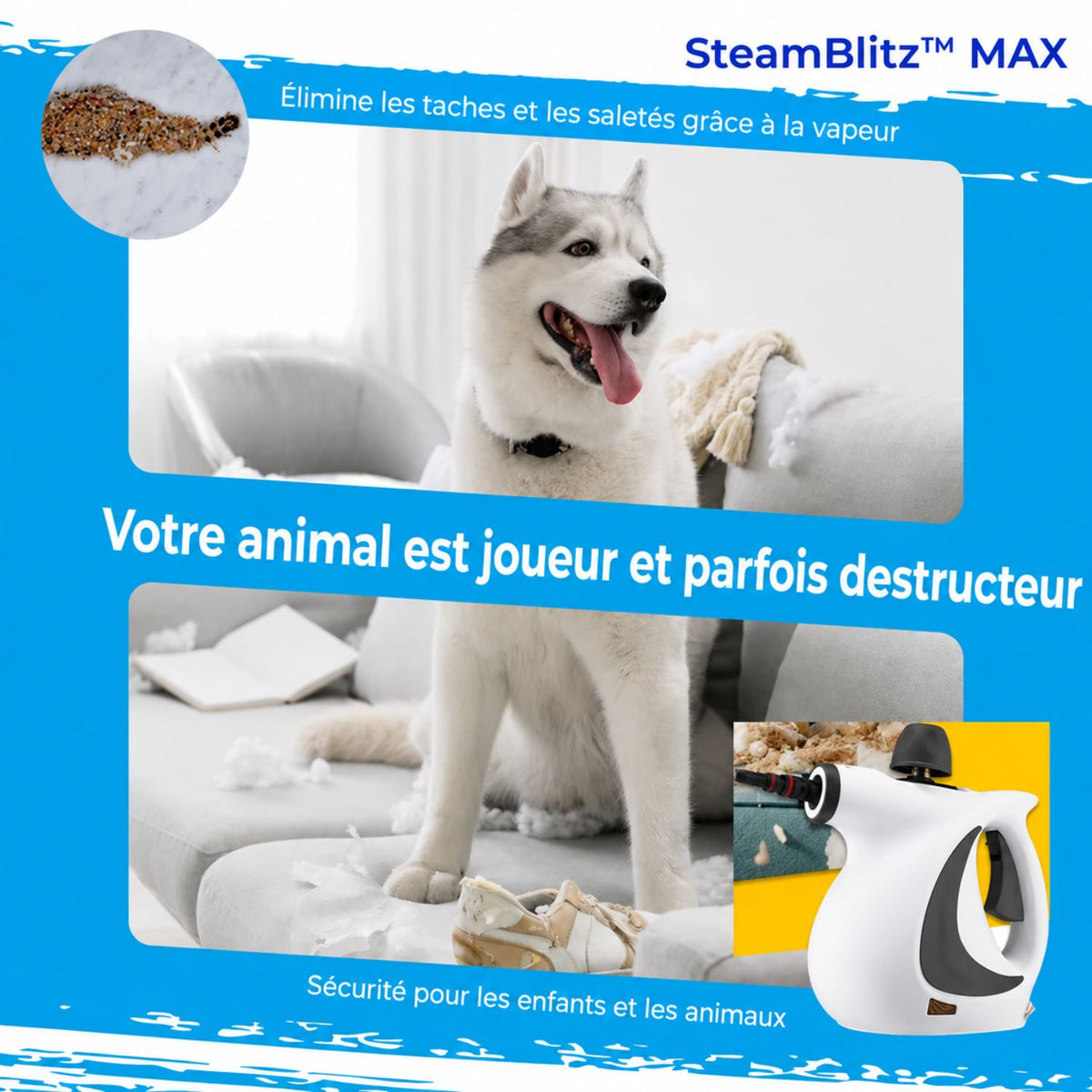 SteamBlitz™ | Nettoyage en profondeur sans produits chimiques – prêt en quelques secondes