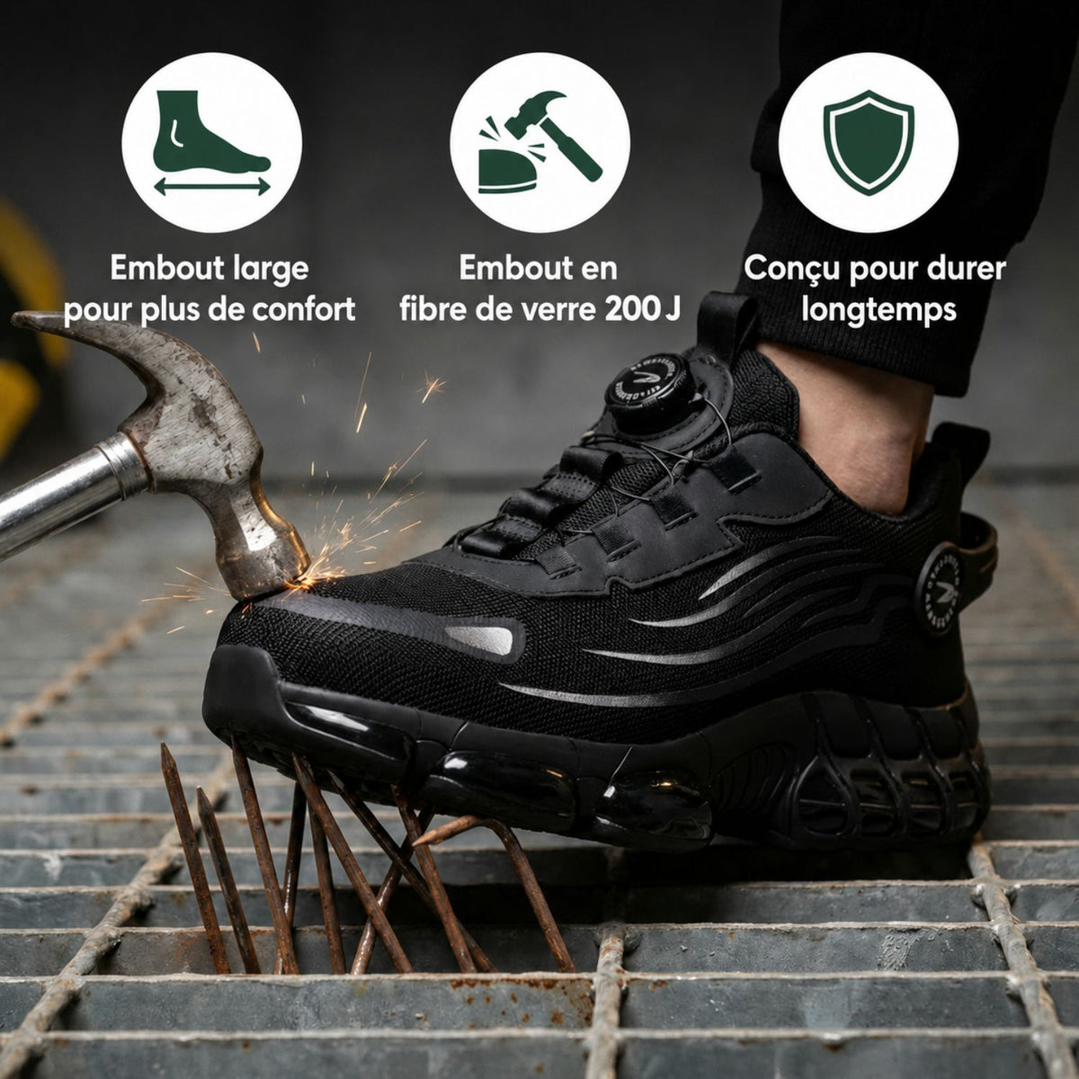 AeroSafe™ S3 Air – Chaussures de sécurité ultralégères avec embout en acier et fermeture à molette