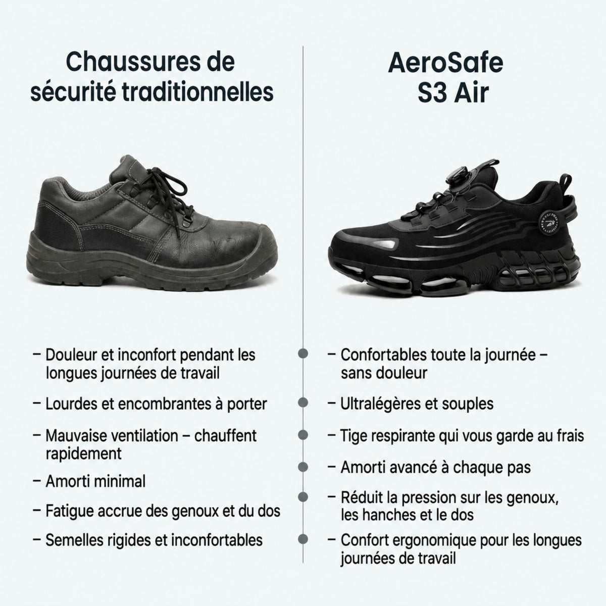 AeroSafe™ S3 Air – Chaussures de sécurité ultralégères avec embout en acier et fermeture à molette