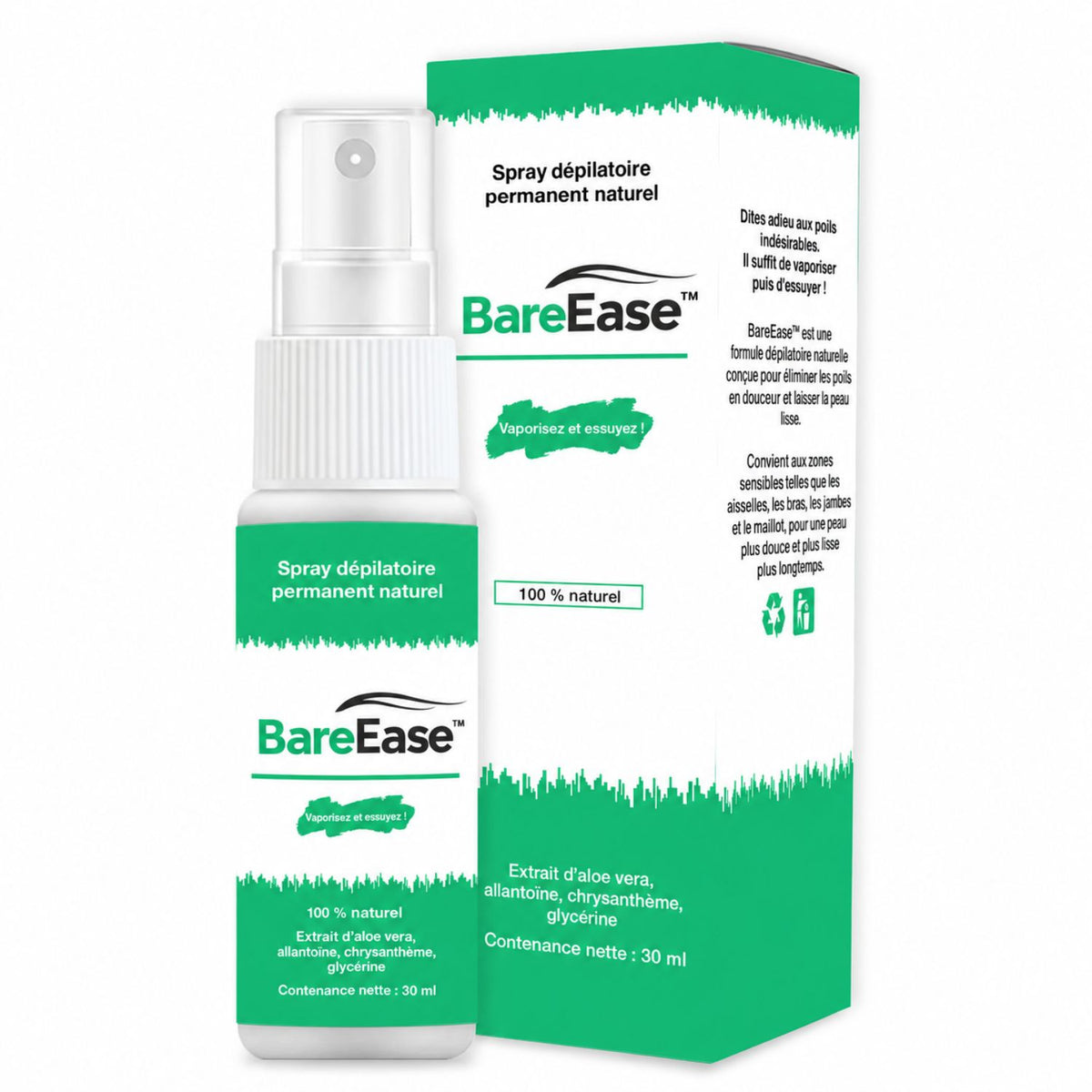 BareEase™ | Spray dépilatoire naturel longue durée – Éliminez les poils indésirables : vaporisez et essuyez !