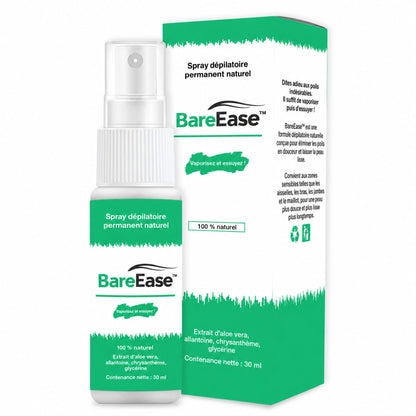BareEase™ | Spray dépilatoire naturel longue durée – Éliminez les poils indésirables : vaporisez et essuyez !