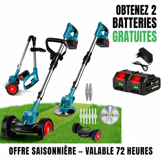 LawnLift™ | Coupe-bordures sans fil et pliable – Hauteur réglable, roues et 3 types de lames