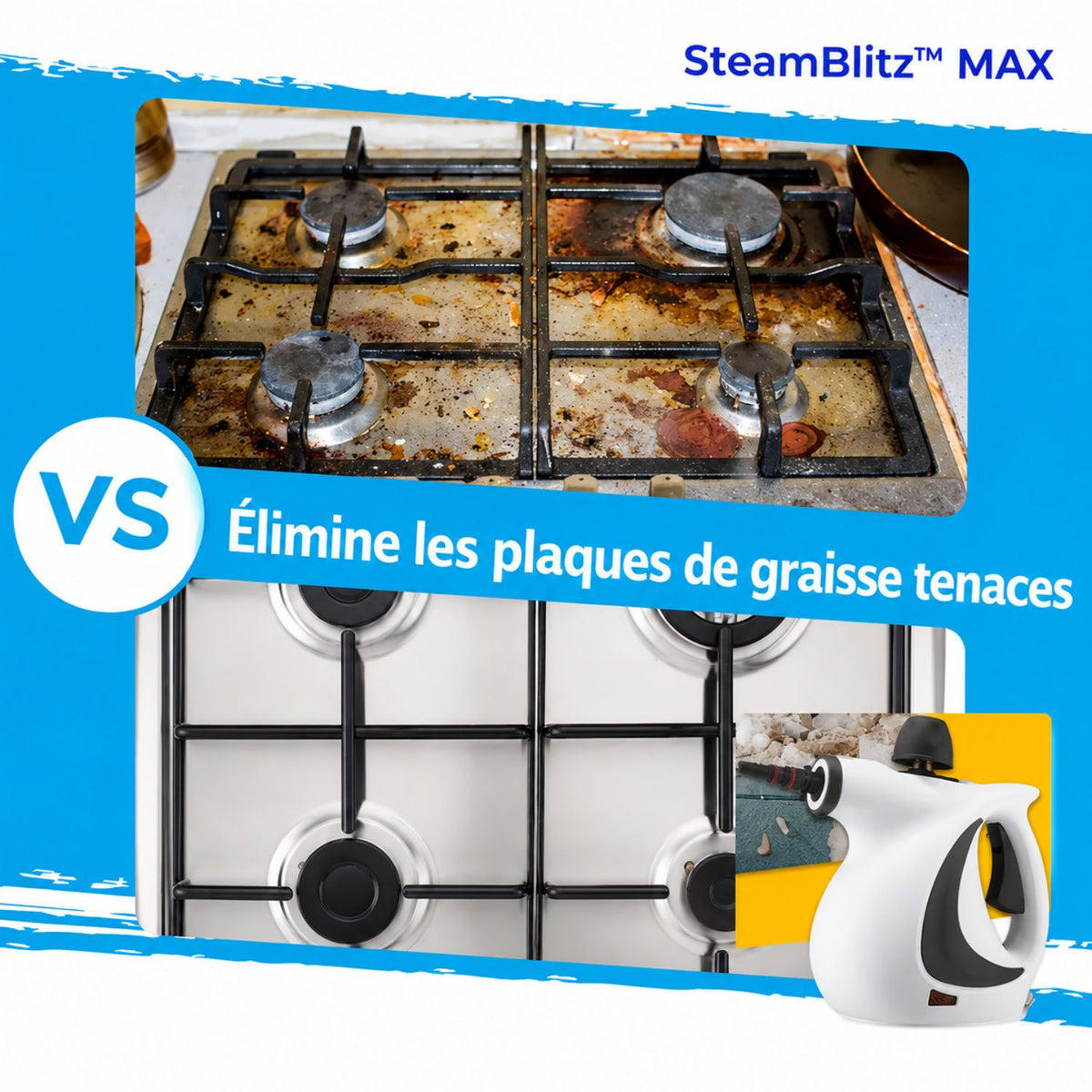 SteamBlitz™ | Nettoyage en profondeur sans produits chimiques – prêt en quelques secondes
