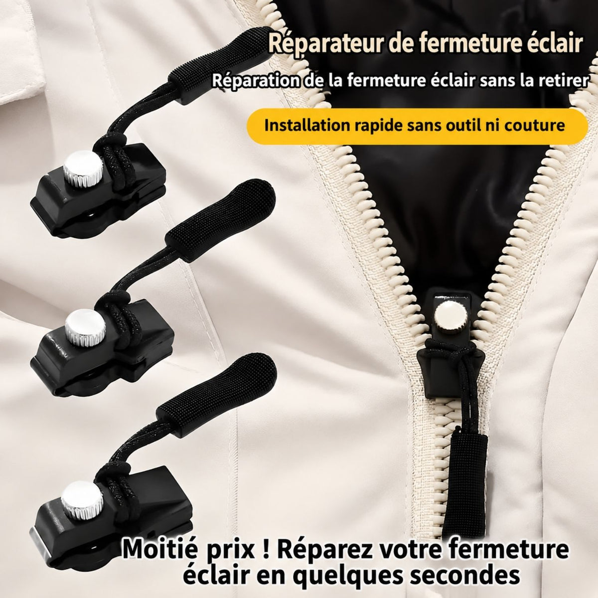 ZipFix™ – Kit universel et durable en métal pour réparer les curseurs de fermeture éclair