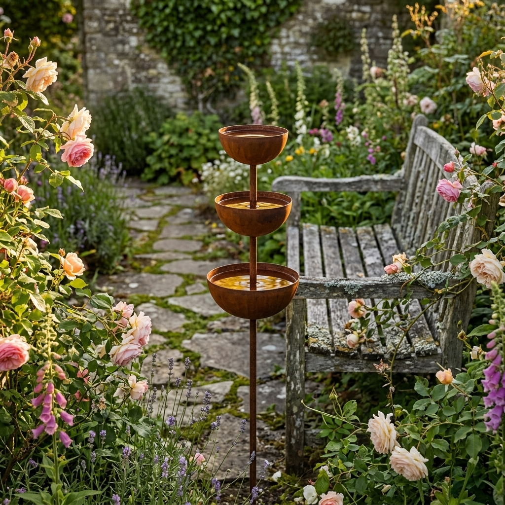 CopperBloom™ – Bain d’Oiseaux de Jardin Rustique en Cuivre sur Piquet